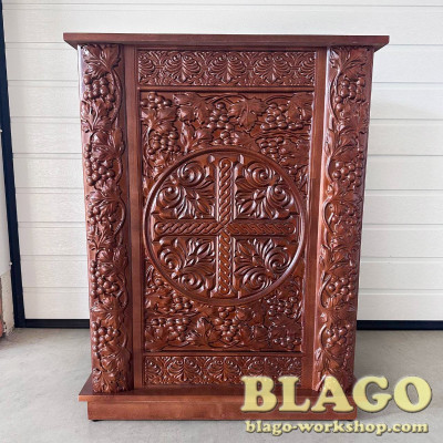 Wooden altar with engraving and carving, 70x40x90 cm