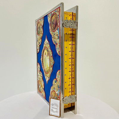 The Ukrainian-language high altar gospel, in a nickel-plated case with blue velvet, 37x27x7 cm