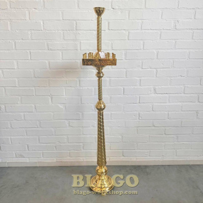 Brass square candle holder for 24 candles with chasing 23x23x138 cm
