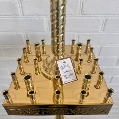 Brass square candle holder for 24 candles with chasing 23x23x138 cm