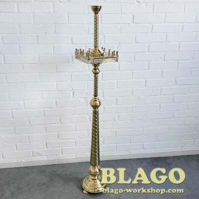 Подсвечник квадратный на 24 свечи латунный, 23х23х138 см