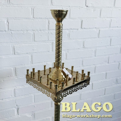 Подсвечник квадратный на 24 свечи латунный, 23х23х138 см