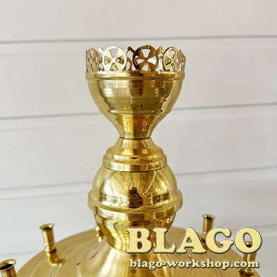 Three-tiered brass candlestick for 40 candles and 1 lamp, conical leg, 45x45x155 cm