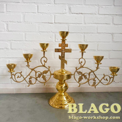 Семисвічник напрестольний малий на одній ніжці  "Листочок",  85х60 см