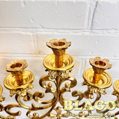Seven candlesticks on the table, medium for candles, 53x17x43 cm