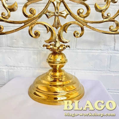 Seven candlesticks on the table, medium for candles, 53x17x43 cm