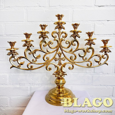 Seven candlesticks on the table, medium for candles, 53x17x43 cm
