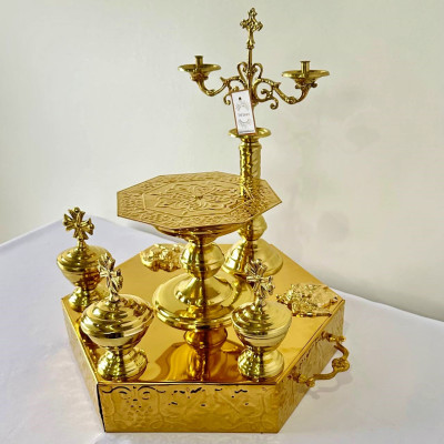 Блюдо литийное (всенощное), шестиугольная форма, 40х43х43 см