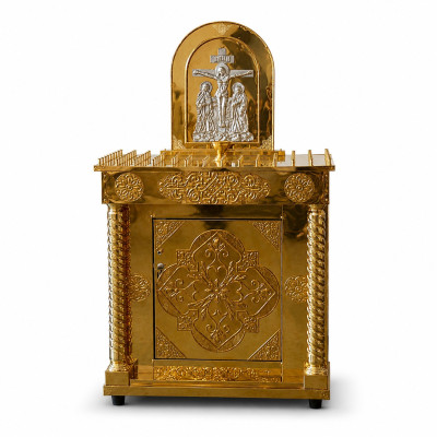 Church memorial table for 100 candles with carving and arch 84x60x142cm white arch