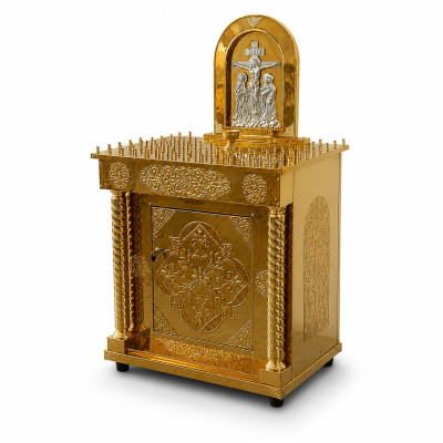 Church memorial table for 100 candles with carving and arch 84x60x142cm white arch