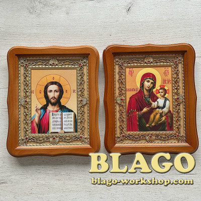 Ікони вінчальні Спаситель та Богородиця у коричневій рамі пара, 22х3х26 см