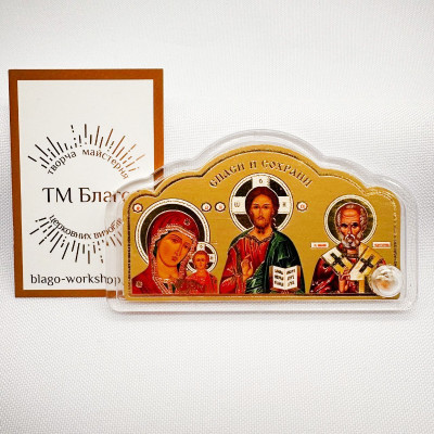 Трійник з іконами автомобільний пластиковий, 8х4,5х0,5 см