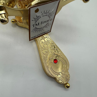 Трисвічник великодній латунний з червоними камінцями, 31х20х12 см