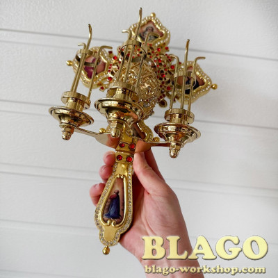 Трисвічник великодній з хрестом декорований камінням, 19х12х30 см