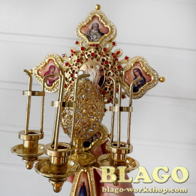 Трисвічник великодній з хрестом декорований камінням, 19х12х30 см