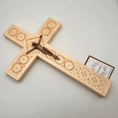 Table cross, wooden wall cross with a metal crucifix, 17x1.5x26 cm
