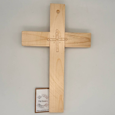 Table cross, wooden wall cross with a metal crucifix, 17x1.5x26 cm