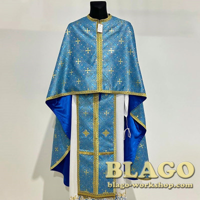 Vestments of a priest, blue brocade with tassels, 135 cm, size 48-50