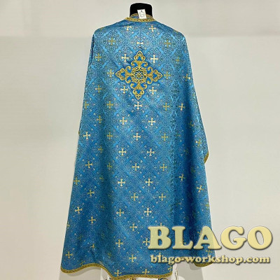 Vestments of a priest, blue brocade with tassels, 135 cm, size 48-50
