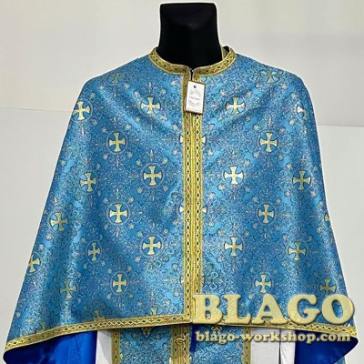 Vestments of a priest, blue brocade with tassels, 135 cm, size 48-50
