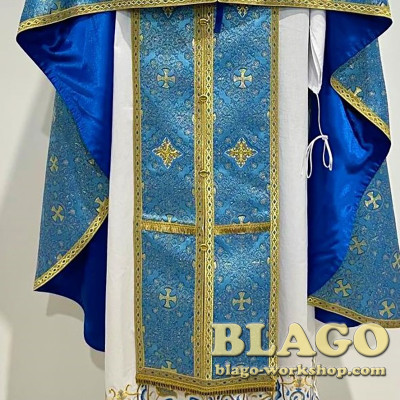 Vestments of a priest, blue brocade with tassels, 135 cm, size 48-50