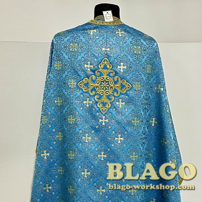 Vestments of a priest, blue brocade with tassels, 135 cm, size 48-50