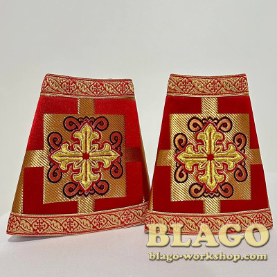 Red brocade vestments for priest, Greek cut, size 52-54