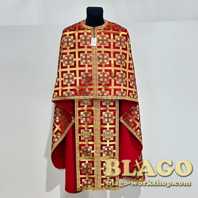 Red brocade vestments for priest, Greek cut, size 52-54