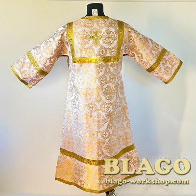 Стихар для служби, білий з жовтим, парча №2, 130 см