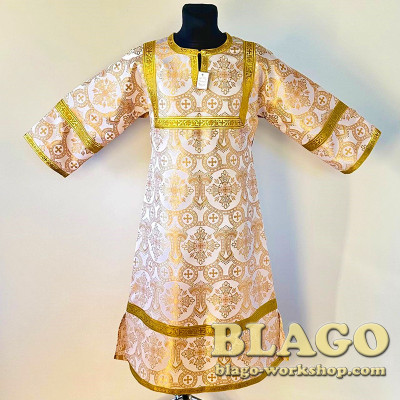 Стихар для служби, білий з жовтим, парча №2, 130 см