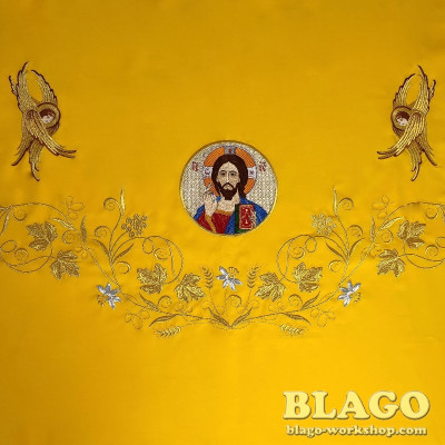 Catapetasma with the icon of the Savior yellow color, 150x250 cm.
