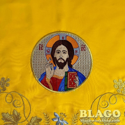 Catapetasma with the icon of the Savior yellow color, 150x250 cm.