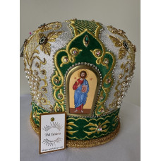 Митра з вишивкою, камінням та іконами Зелена/Срібна 