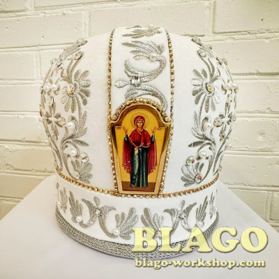  White miter with decorative stones and icons №12