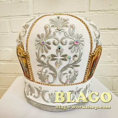  White miter with decorative stones and icons №12