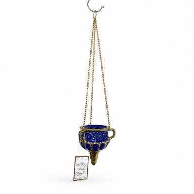 Ceramic combined pendant lamp 9x11x48 cm blue with gilding