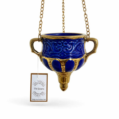 Ceramic combined pendant lamp 9x11x48 cm blue with gilding