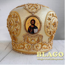  Golden miter with decorative stones and icon №21 
