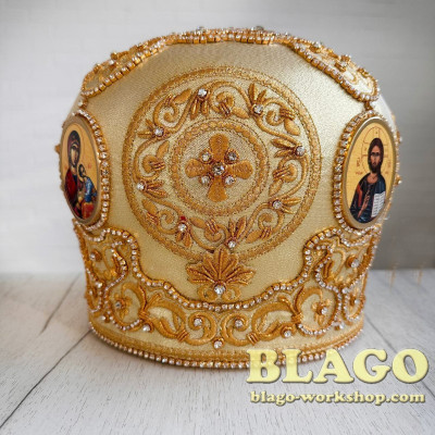  Golden miter with decorative stones and icon №21 