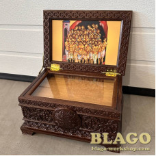 Ковчег для святих мощей дерев'яний різьблений з іконою "Сорока мучеників", 32х22х15 см