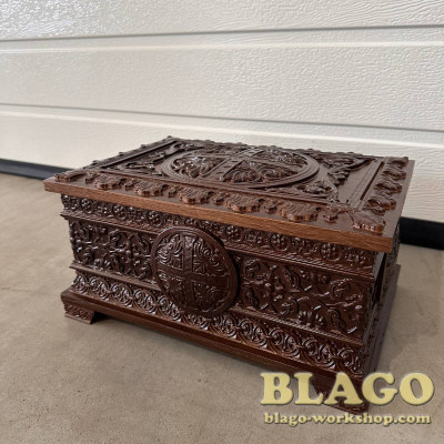 Ковчег для святих мощей дерев'яний різьблений з іконою "Сорока мучеників", 32х22х15 см