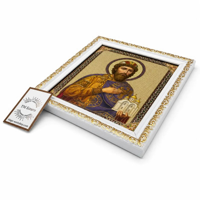 Icon of Prince Yaroslav the Wise in a white frame 18x21 cm