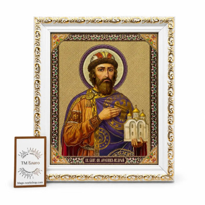Icon of Prince Yaroslav the Wise in a white frame 18x21 cm