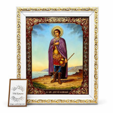 Icon of Saint Demetrius of Thessalonica under glass in a white and gold frame 18x21 cm