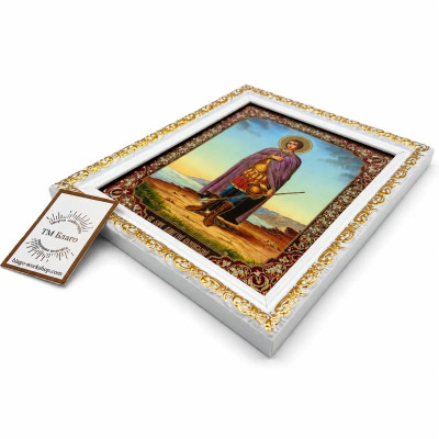 Icon of Saint Demetrius of Thessalonica under glass in a white and gold frame 18x21 cm
