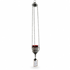Church lamp hanging on chains with red glass nickel 8x13x60
