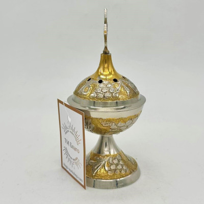 Кадильница ручная комбинированная никель и латунь, 8х13 см