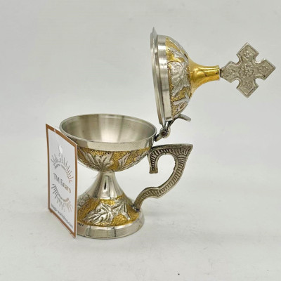 Кадильница ручная комбинированная никель и латунь, 8х13 см