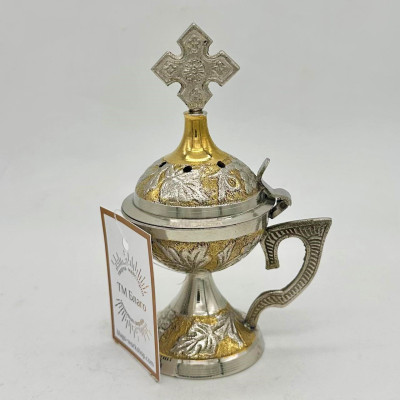 Кадильница ручная комбинированная никель и латунь, 8х13 см