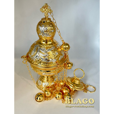 Кадило греческое комбинированное чеканка, 10х25 см